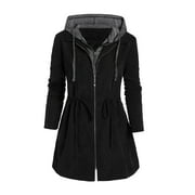 Clearance Skpblutn Women'S Jacket Coats Winter Fall Casual Comfortable Tops Fashion Patchwork Hooded Slim Zipper Up Outwear With Pocket Neck Long Sleeve Plus Size Coat Black 5Xl